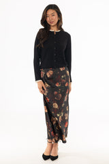 Black Autumn Printed Slip Skirt