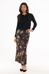 Black Autumn Printed Slip Skirt