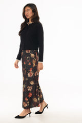 Black Autumn Printed Slip Skirt