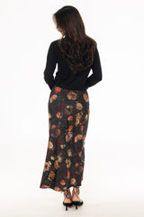 Black Autumn Printed Slip Skirt