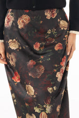 Black Autumn Printed Slip Skirt