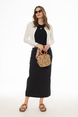 Black Basic Denim Maxi Skirt