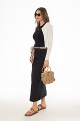 Black Basic Denim Maxi Skirt
