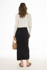 Black Basic Denim Maxi Skirt