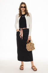 Black Basic Denim Maxi Skirt