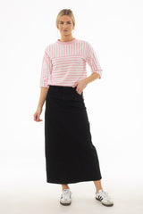 Black Basic Detail Denim Skirt