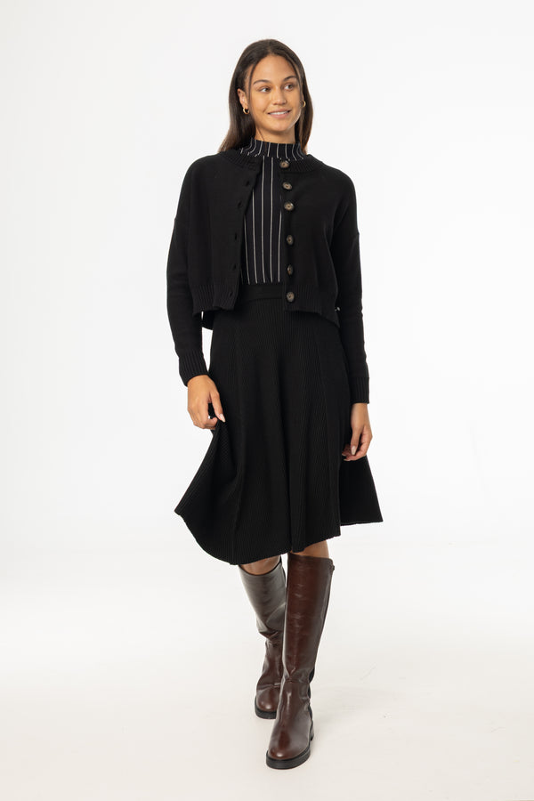Black Basic Ribbed Knit Skirt
