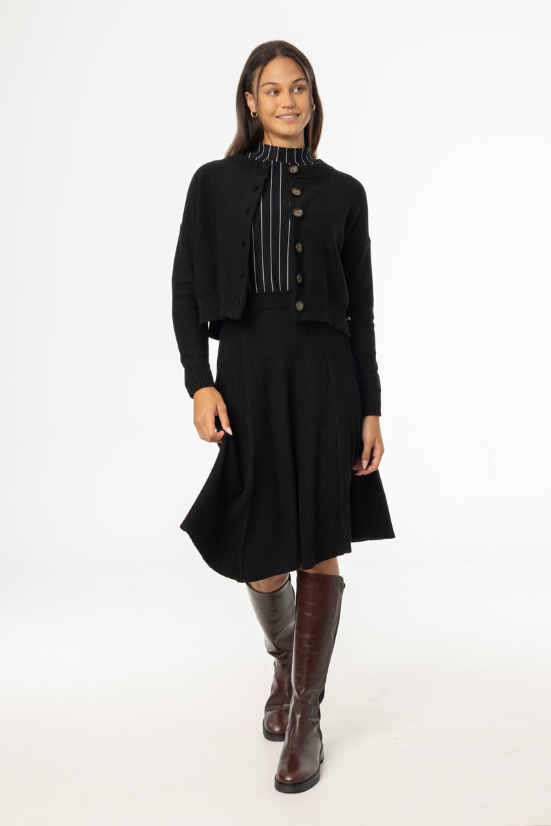 Black Basic Ribbed Knit Skirt