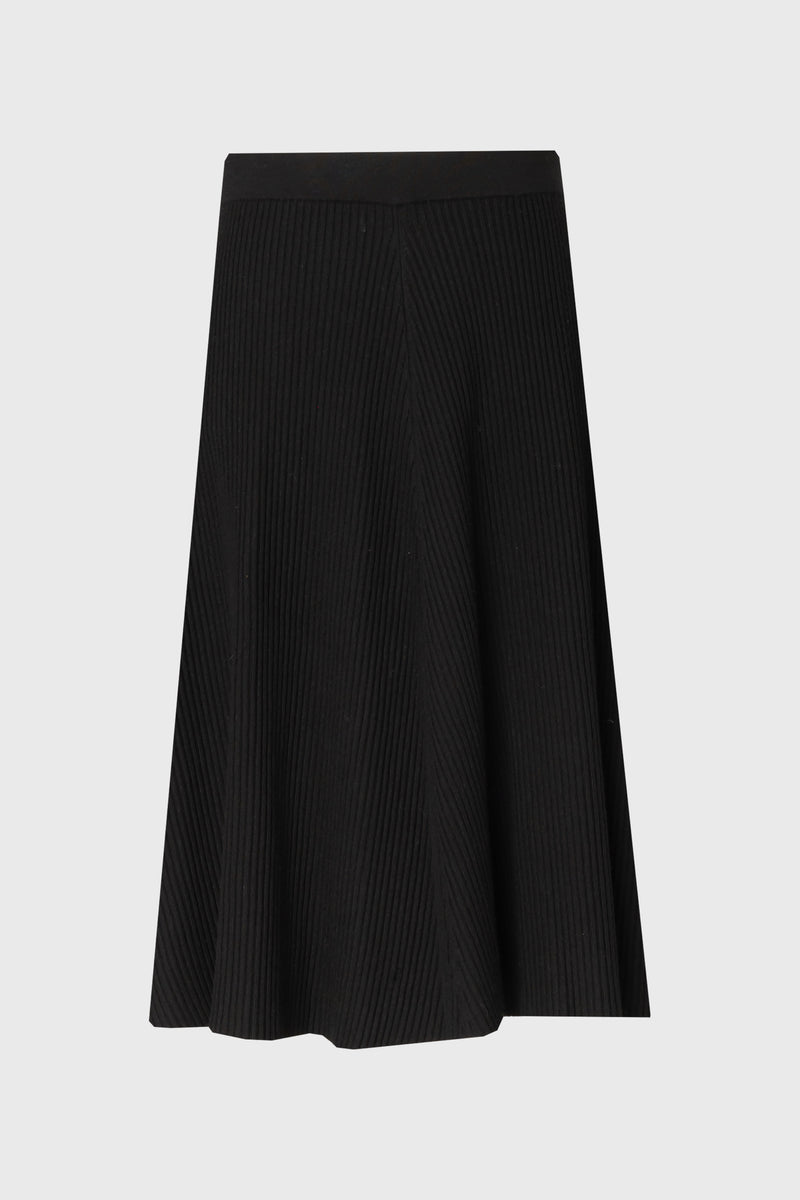 Black Basic Ribbed Knit Skirt