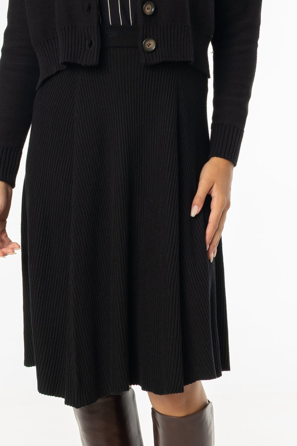Black Basic Ribbed Knit Skirt