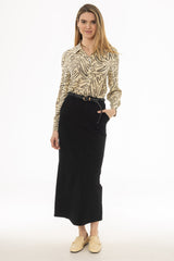 Black Basic Stretch Cotton Maxi Skirt