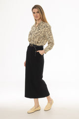 Black Basic Stretch Cotton Maxi Skirt