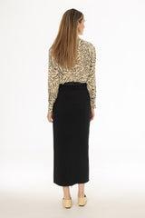 Black Basic Stretch Cotton Maxi Skirt
