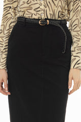Black Basic Stretch Cotton Maxi Skirt