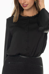 Black Bell Sleeve Textured Blouse