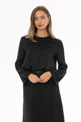 Black Bell Sleeve Textured Blouse