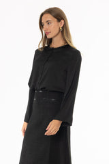 Black Bell Sleeve Textured Blouse
