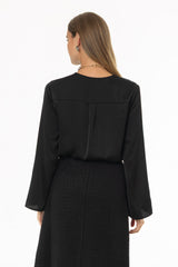 Black Bell Sleeve Textured Blouse