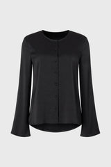 Black Bell Sleeve Textured Blouse