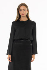 Black Bell Sleeve Textured Blouse