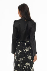 Black Bell Sleeve Satin Top
