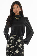 Black Bell Sleeve Satin Top