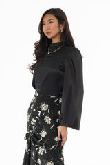 Black Bell Sleeve Satin Top