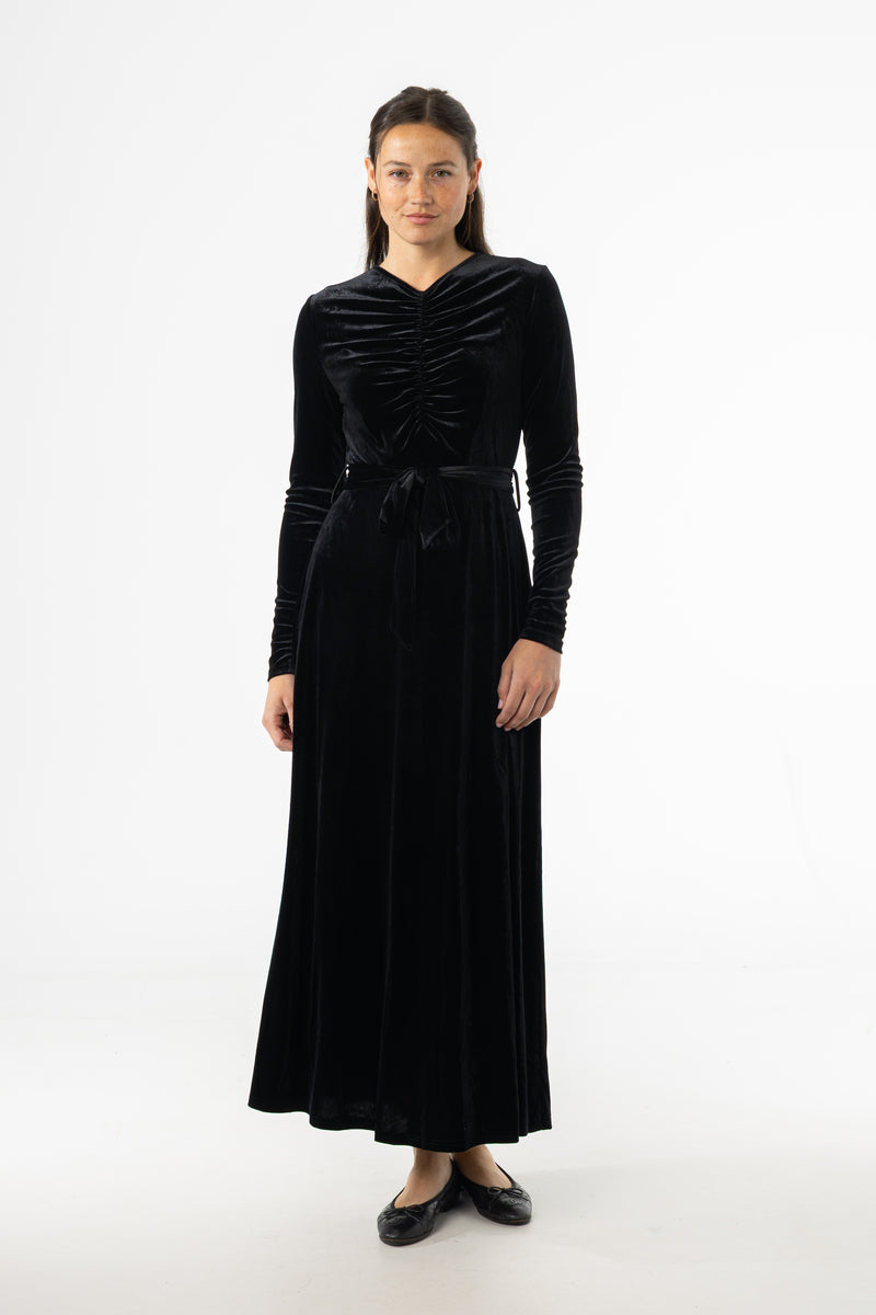 Black Ruched Velour Maxi Dress BLANK Black Ruched Velour Maxi Dress BLANK