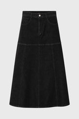 Black Bottom Paneled Denim Maxi Skirt