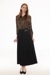 Black Buckle Pleated Maxi Skirt