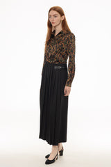 Black Buckle Pleated Maxi Skirt