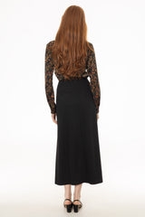 Black Buckle Pleated Maxi Skirt