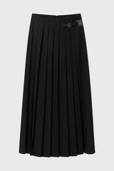 Black Buckle Pleated Maxi Skirt