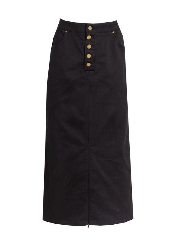 Black Button Denim Skirt