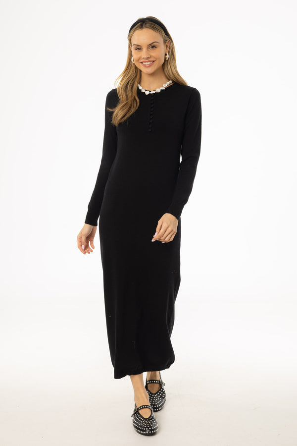 Black Button Detail Maxi Dress