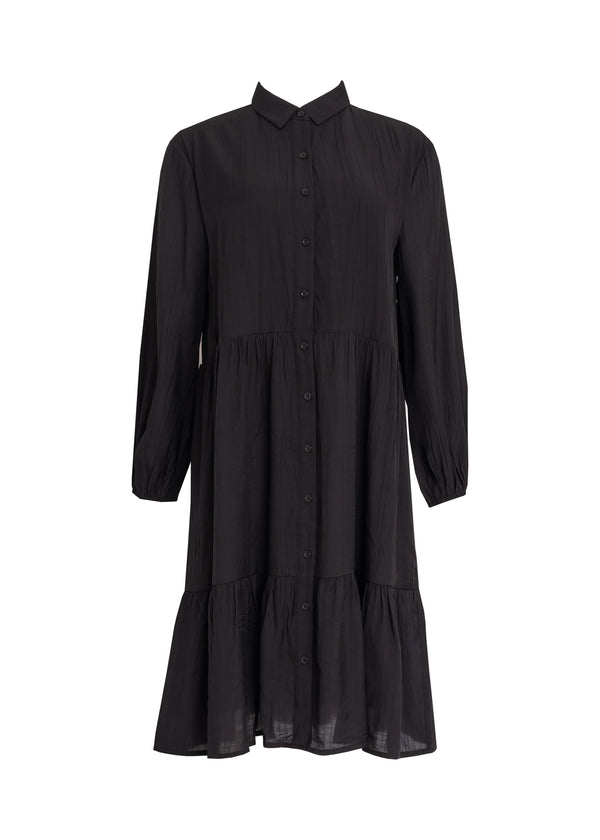 Black Button Down Tiered Dress