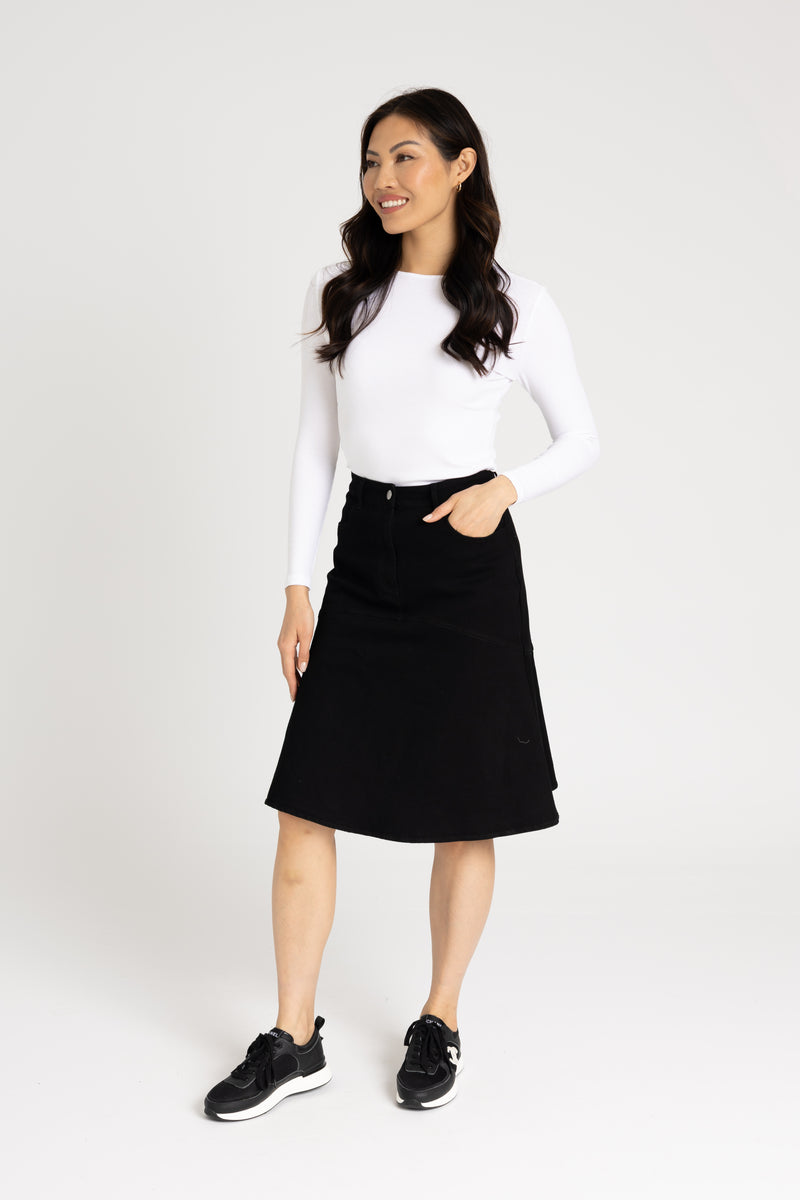 Black Denim Flare Skirt