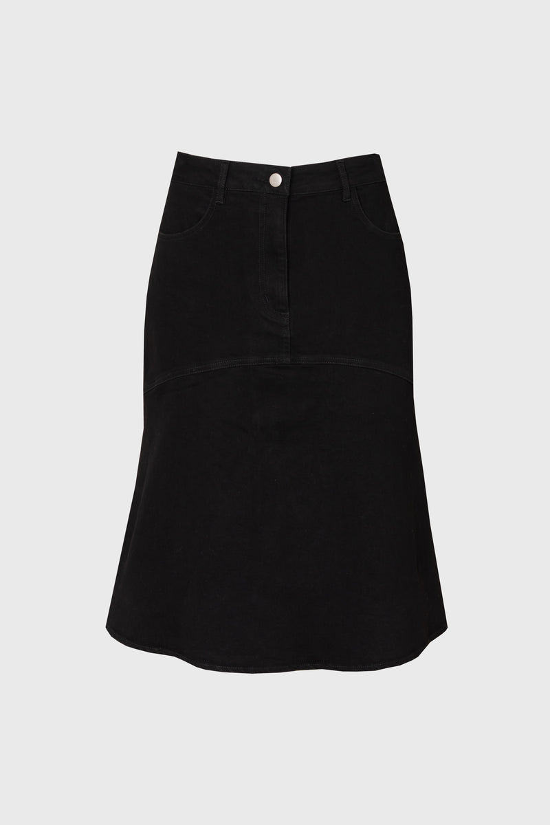 Black Denim Flare Skirt