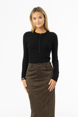 Black Button Knit Top
