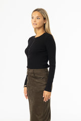 Black Button Knit Top