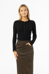 Black Button Knit Top