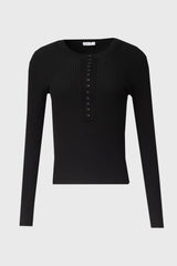 Black Button Knit Top