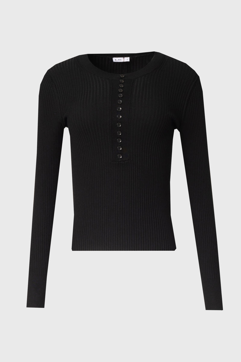 Black Button Knit Top