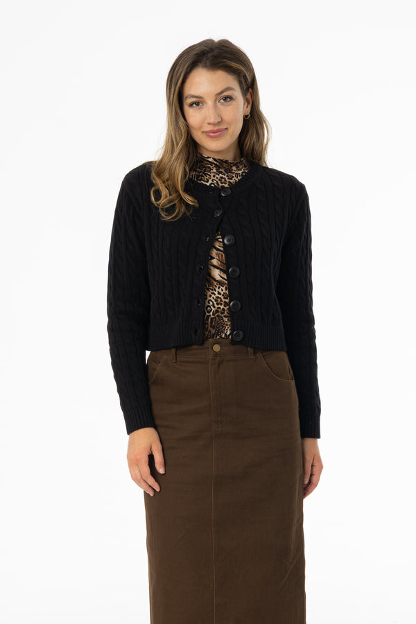 Black Cable Knit Cardigan