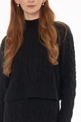 Black Cable Knit Overlay Sweater