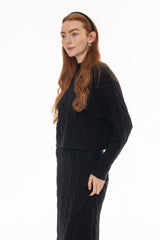 Black Cable Knit Overlay Sweater