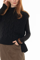 Black Cable Knit Side Tie Overlay