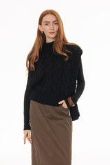 Black Cable Knit Side Tie Overlay