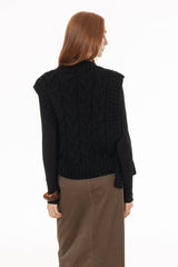 Black Cable Knit Side Tie Overlay