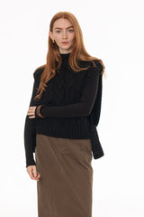 Black Cable Knit Side Tie Overlay